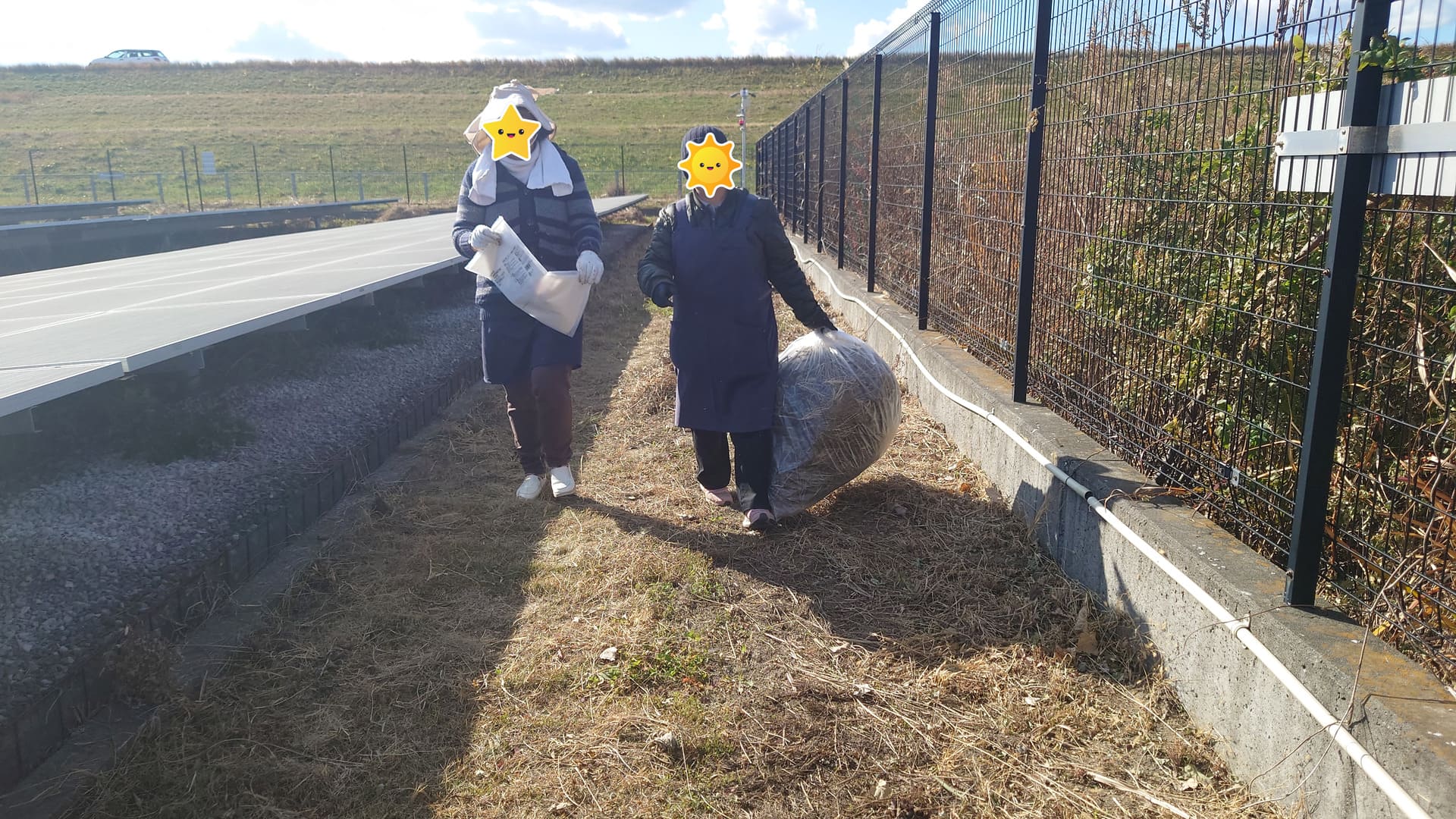 ソーラーパネル施設場作業　草回収